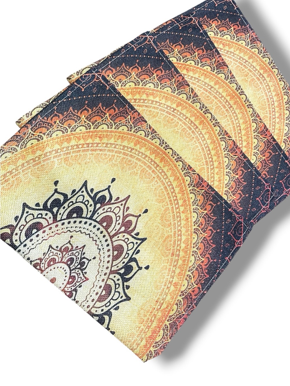 Set of 4 bohemian style placemats with a mandala pattern